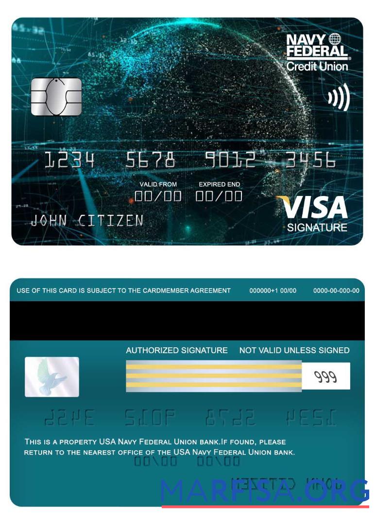 Printable USA Navy Federal Union bank visa signature card download for verification